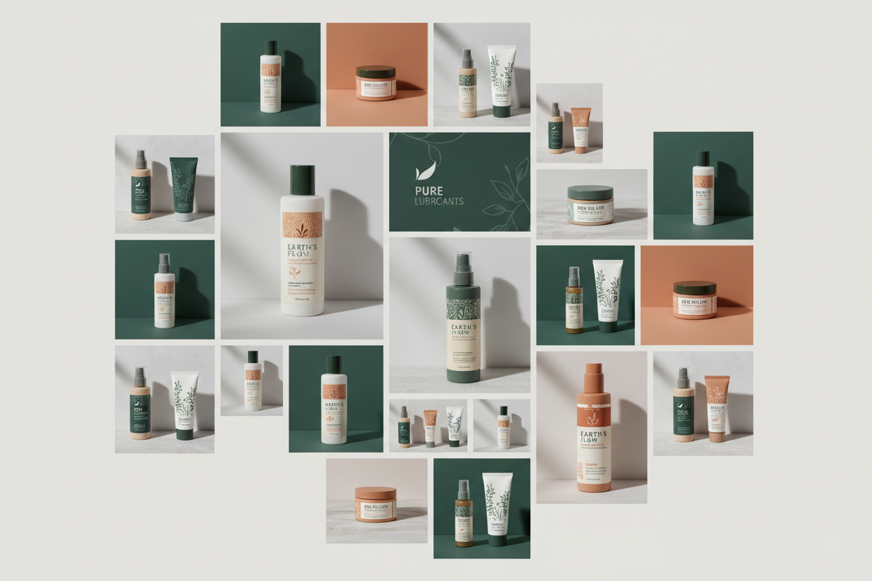 a mosaic of product images from my "Lubricants - Natural Free Organic Pure" collection